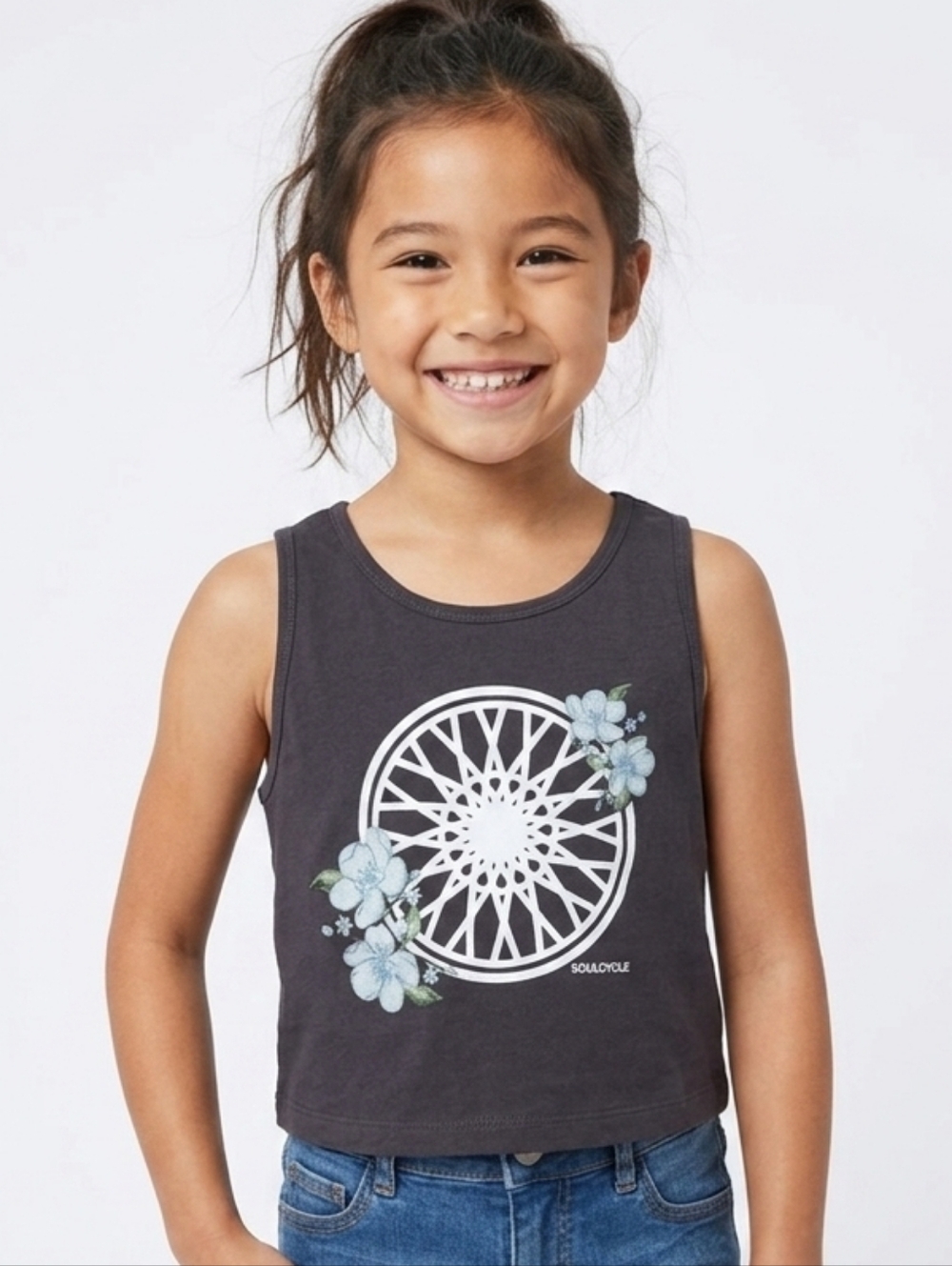 SOUL Cycle Girl's floral wheel cropped tank in grey